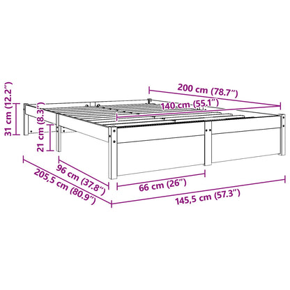 Bed Frame Wax Brown 140 x 200 cm Solid Pine Wood