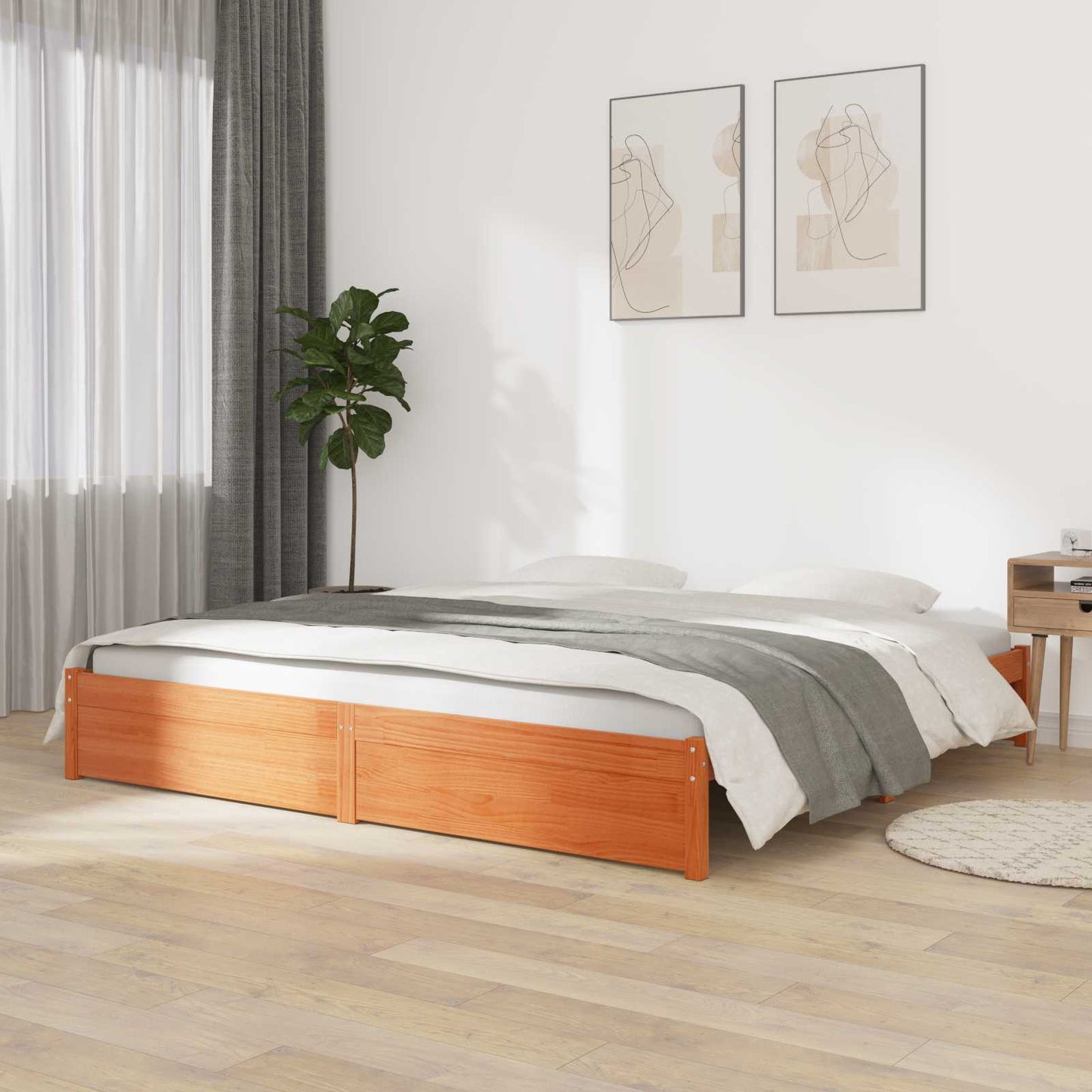 Bed Frame Wax Brown 180 x 200 cm Solid Pine Wood