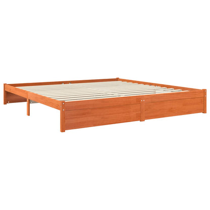 Bed Frame Wax Brown 200 x 200 cm Solid Pine Wood