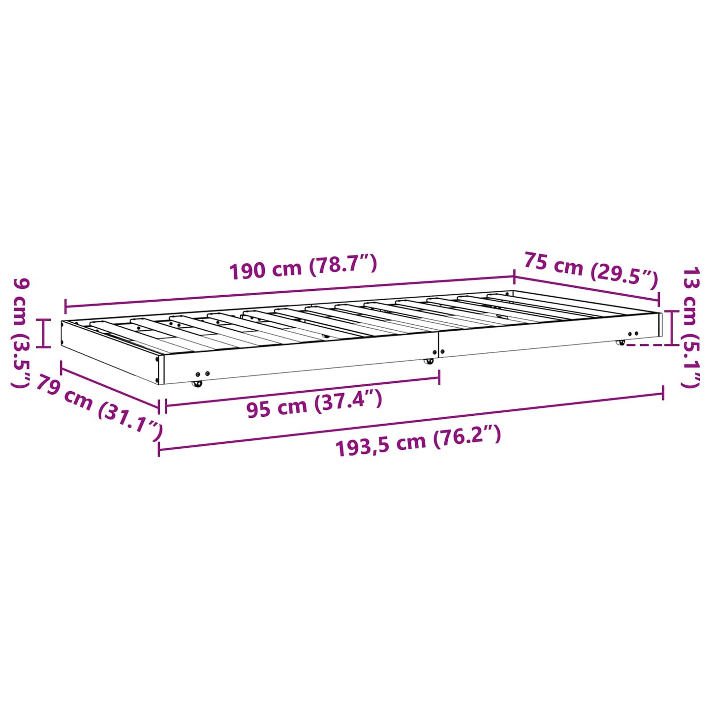 Bed Frame Wax Brown 70 x 190 cm Solid Pine Wood