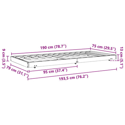 Bed Frame Wax Brown 70 x 190 cm Solid Pine Wood