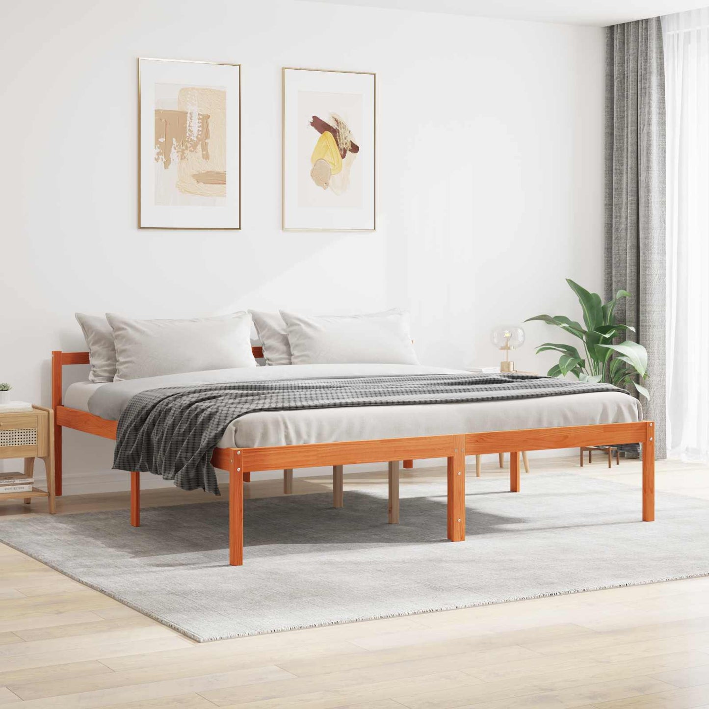 Bed Frame with Headboard Wax Brown 180 x 200 cm Solid Pine Wood