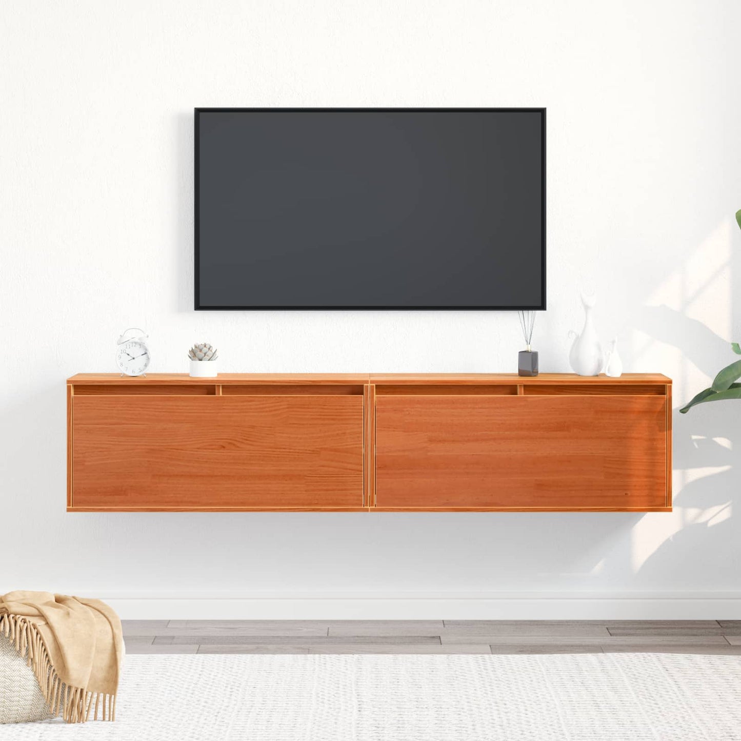 Wall Cabinet 2 pcs Wax Brown 80 x 30 x 35 cm Solid Pine Wood