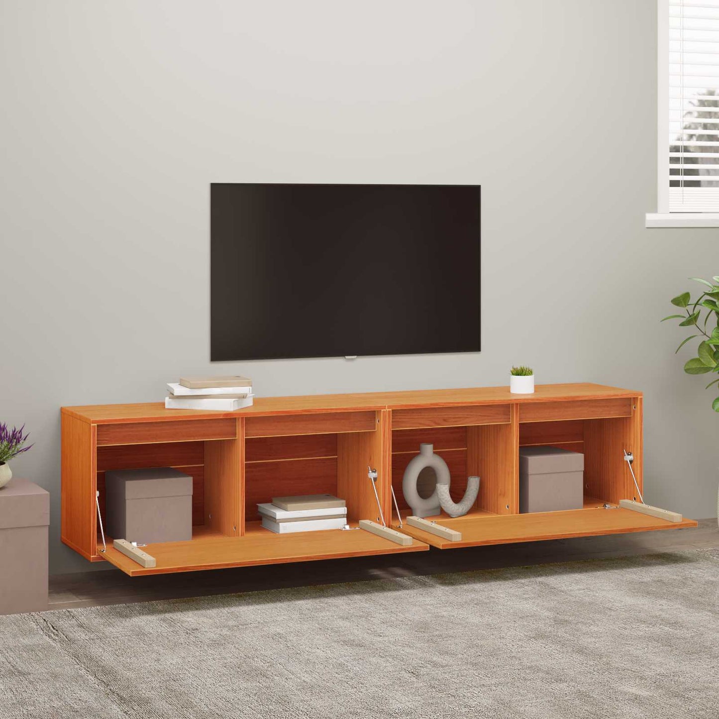 Wall Cabinet 2 pcs Wax Brown 80 x 30 x 35 cm Solid Pine Wood