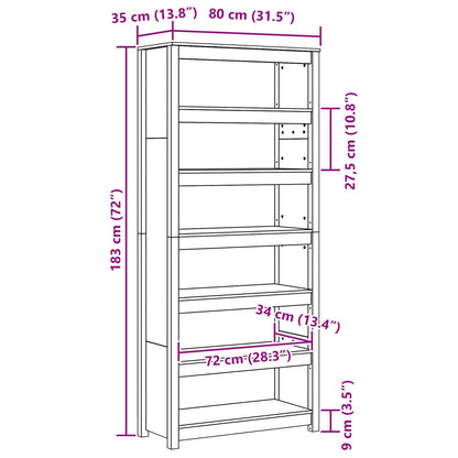 Book Cabinet Wax Brown 80 x 35 x 183 cm Solid Pine Wood