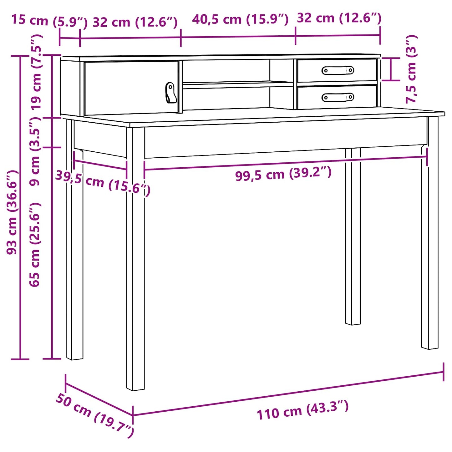 Desk with Drawer Wax Brown 110 x 50 x 93 cm Soild Pine Wood