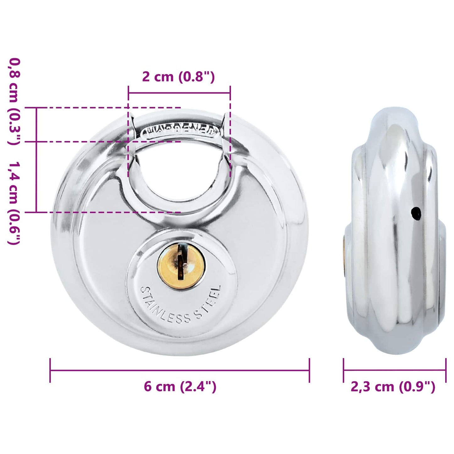 Discus Locks with Keys 2 pcs Silver 6 x 2.3 x 6 cm