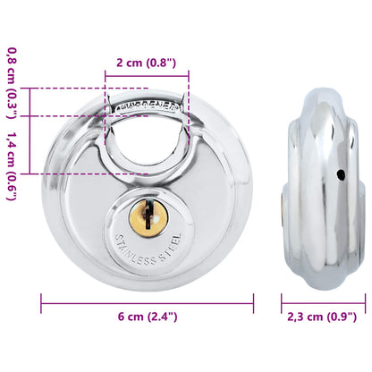 Discus Locks with Keys 2 pcs Silver 6 x 2.3 x 6 cm