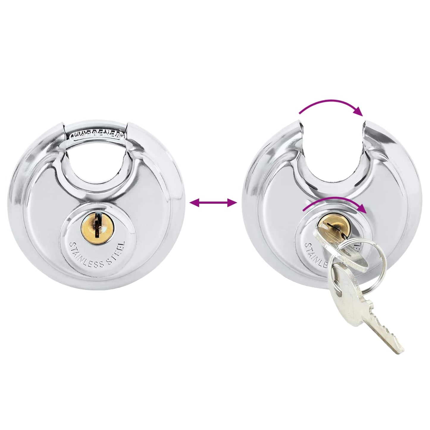 Discus Locks with Keys Silver Stainless Steel
