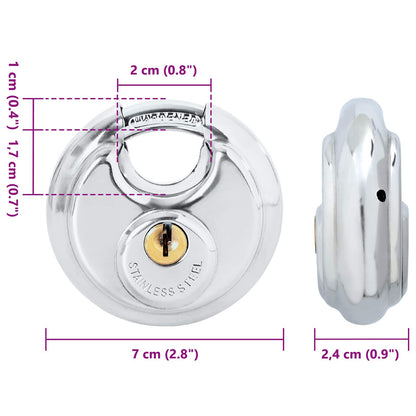 Discus Locks with Keys 6 pcs Silver 7 x 2.4 x 7 cm