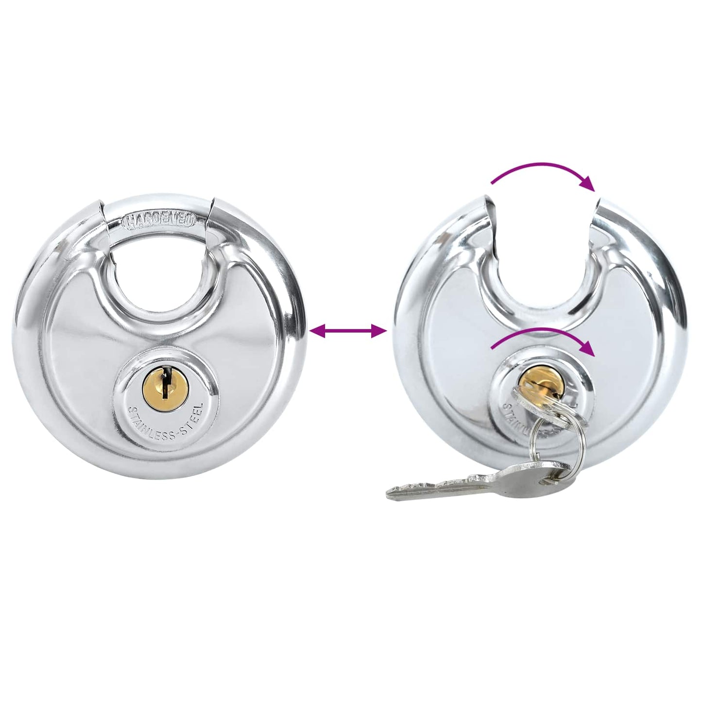 Discus Locks with Keys Silver Stainless Steel