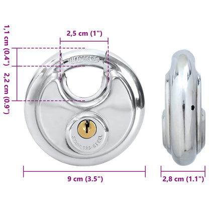 Discus Locks with Keys 2 pcs Silver 9 x 2.8 x 9 cm