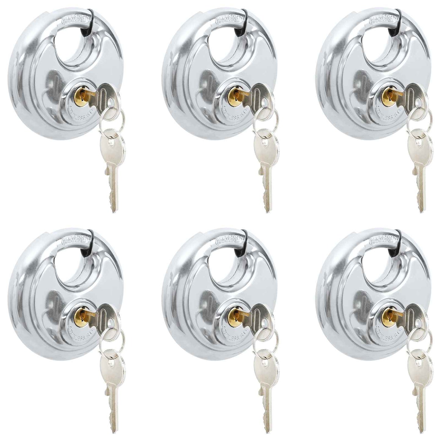 Discus Locks with Keys 6 pcs Silver 9 x 2.8 x 9 cm