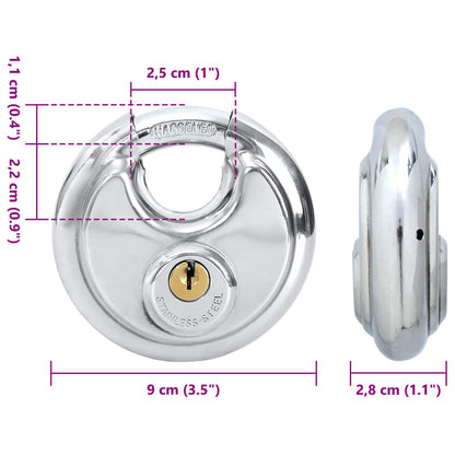 Discus Locks with Keys 6 pcs Silver 9 x 2.8 x 9 cm