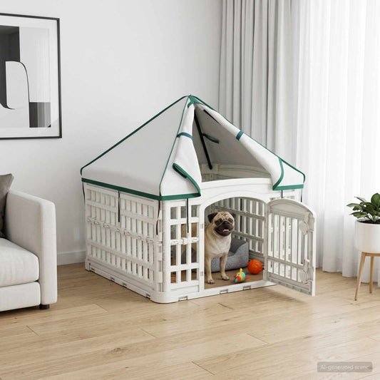 4 Panel Dog Playpen with Roof 60 x 60 x 82 cm Plastic White