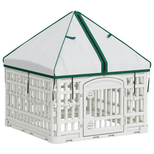 4 Panel Dog Playpen with Roof 60 x 60 x 82 cm Plastic White