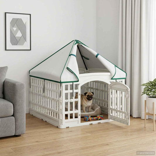 4 Panel Dog Playpen with Roof 88 x 88 x 112 cm Plastic White