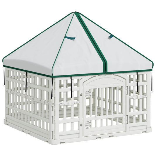 4 Panel Dog Playpen with Roof 88 x 88 x 112 cm Plastic White