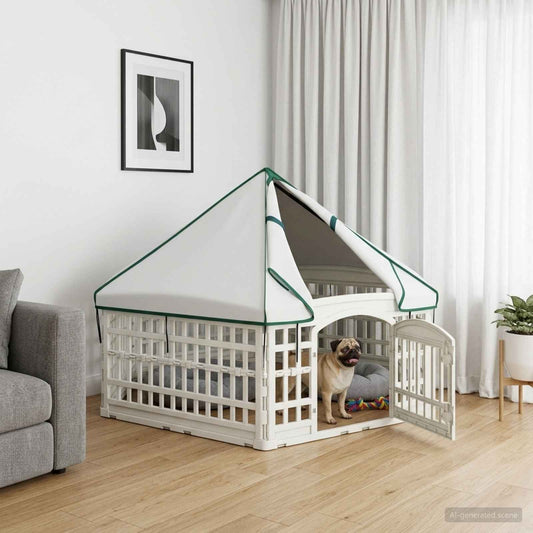 6 Panel Dog Playpen 177.5 x 154.5 x 112 cm Plastic White