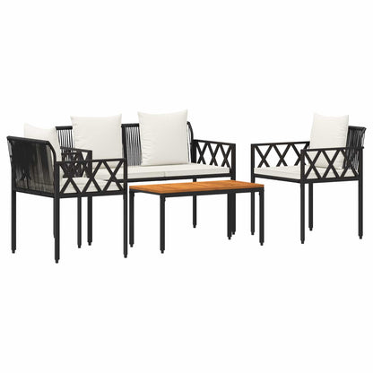 Outdoor Furniture Set 4 pcs Black and Cream White Poly Rattan