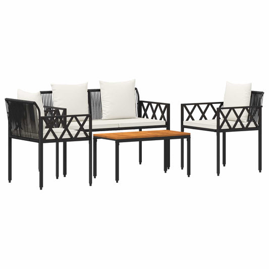 Outdoor Furniture Set 4 pcs Black and Cream White Poly Rattan
