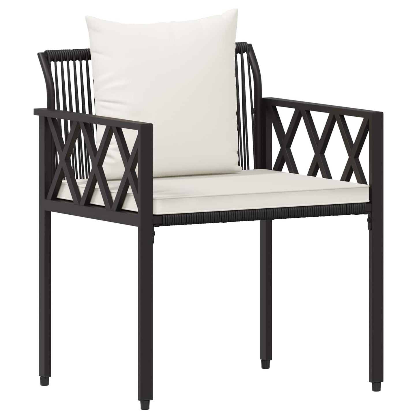 Outdoor Furniture Set 4 pcs Black and Cream White Poly Rattan