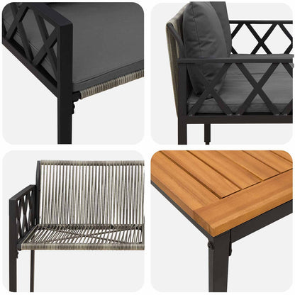 Outdoor Furniture Set 4 pcs Grey and Dark Grey Poly Rattan