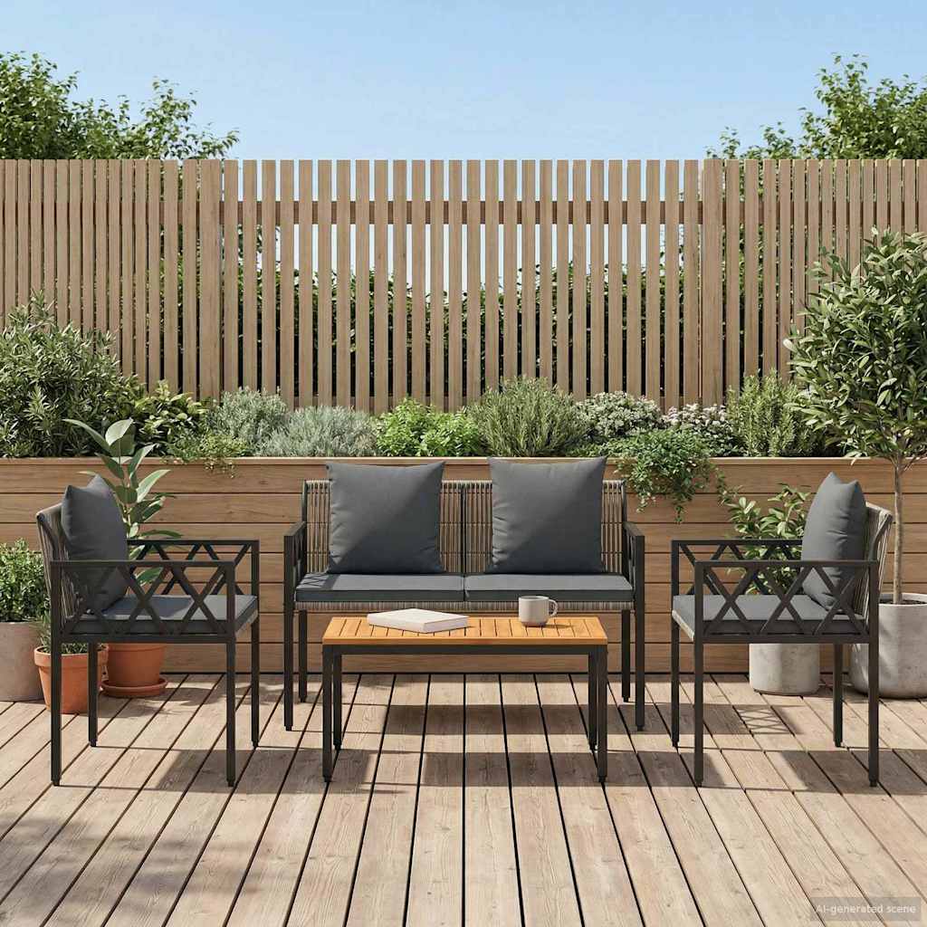 Outdoor Furniture Set 4 pcs Grey and Dark Grey Poly Rattan