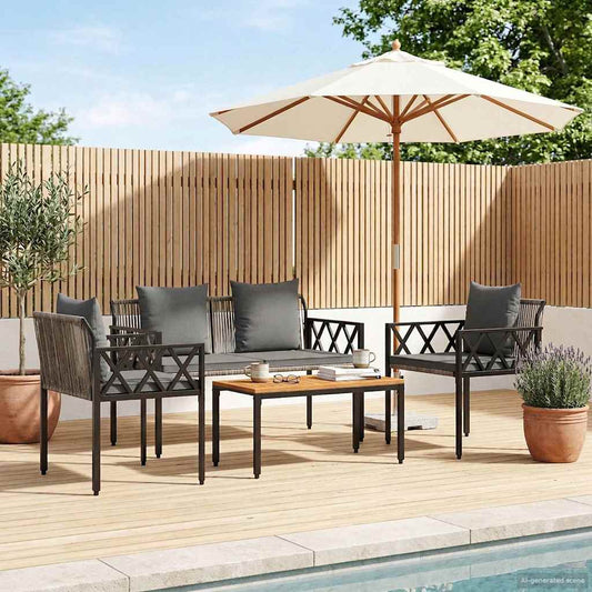 Outdoor Furniture Set 4 pcs Grey and Dark Grey Poly Rattan