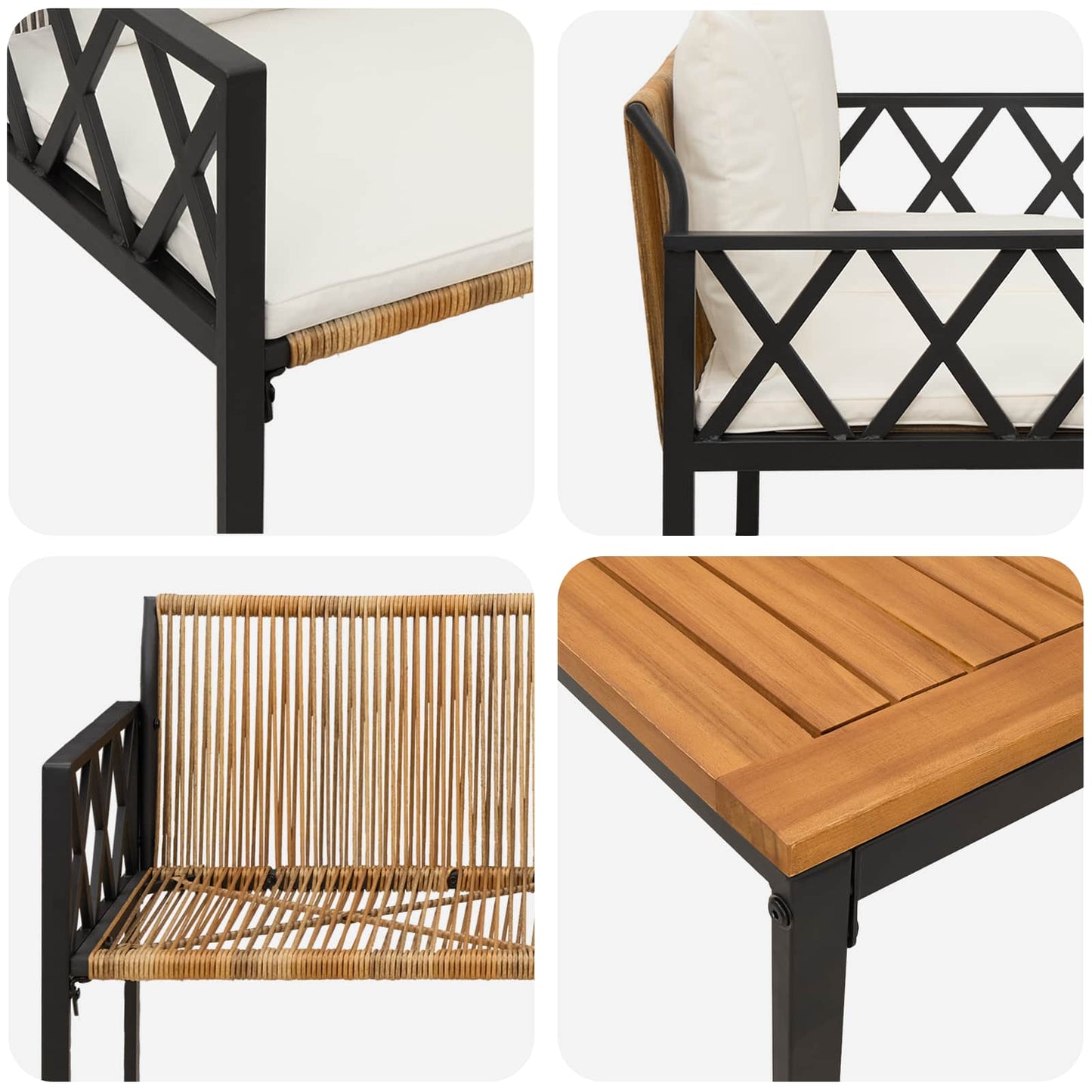 Outdoor Furniture Set 4 pcs Brown and Cream White Poly Rattan
