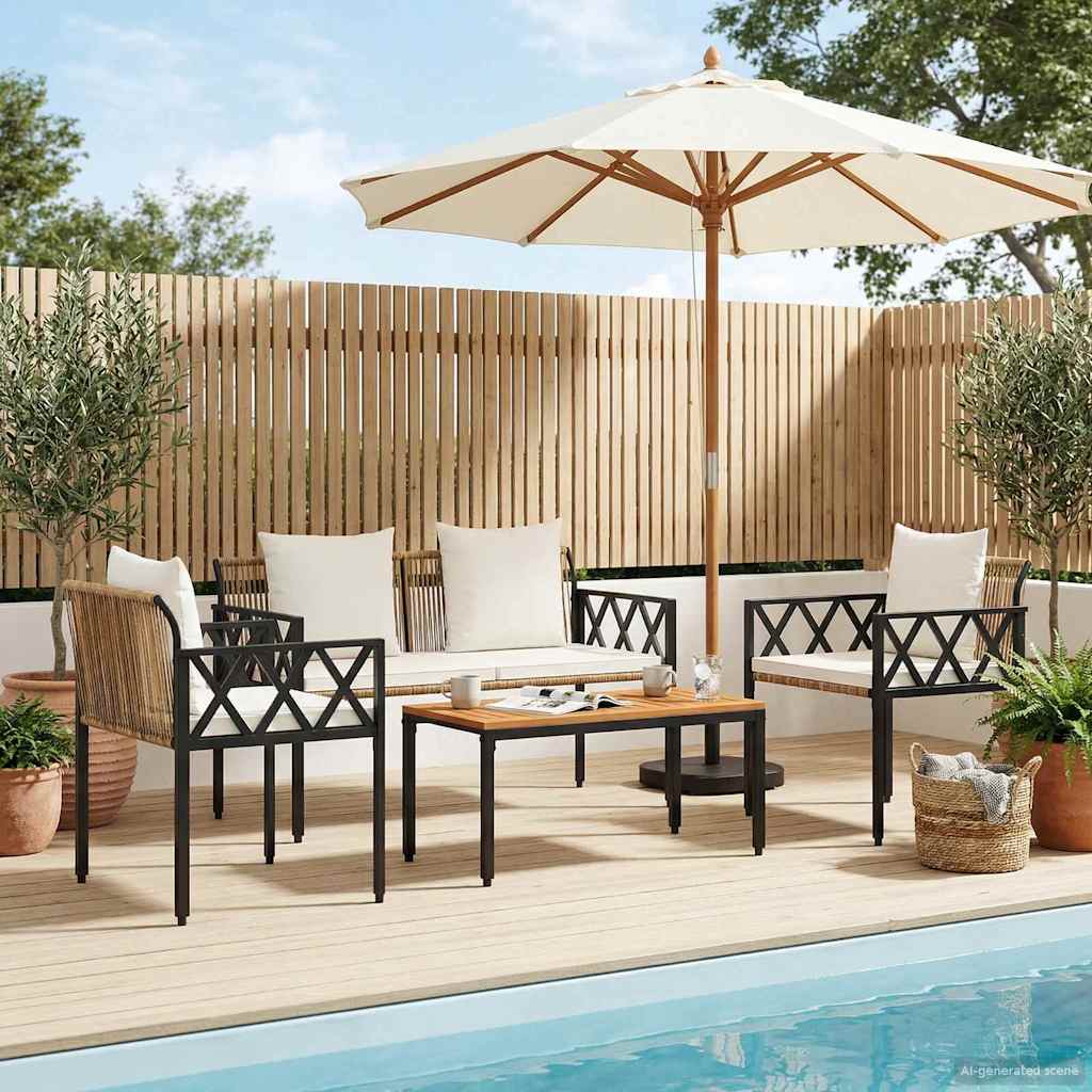 Outdoor Furniture Set 4 pcs Brown and Cream White Poly Rattan