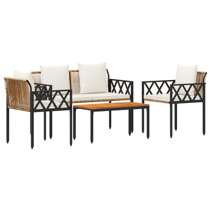 Outdoor Furniture Set 4 pcs Brown and Cream White Poly Rattan