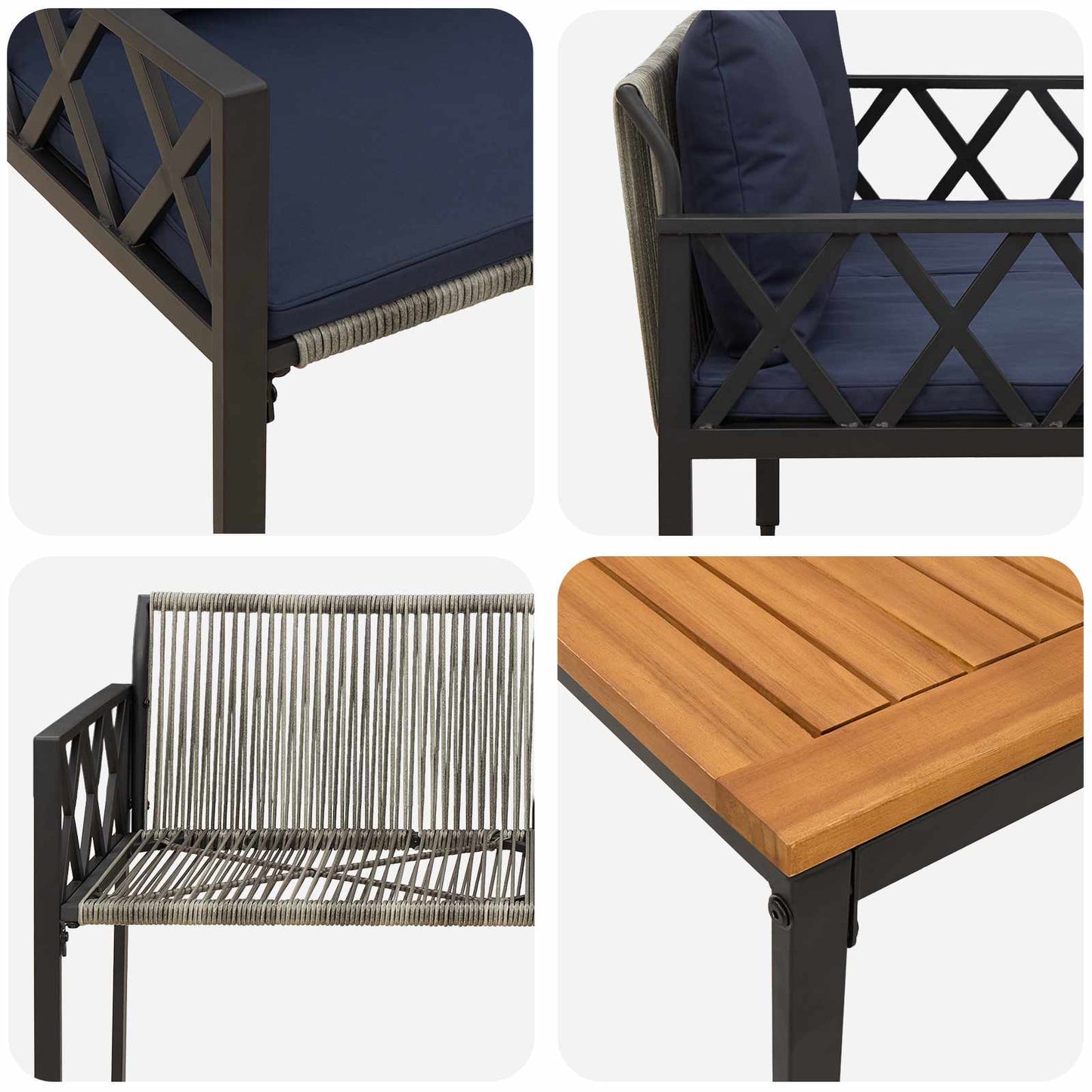 Outdoor Furniture Set 4 pcs Grey and Navy Blue Poly Rattan