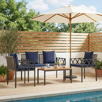 Outdoor Furniture Set 4 pcs Grey and Navy Blue Poly Rattan