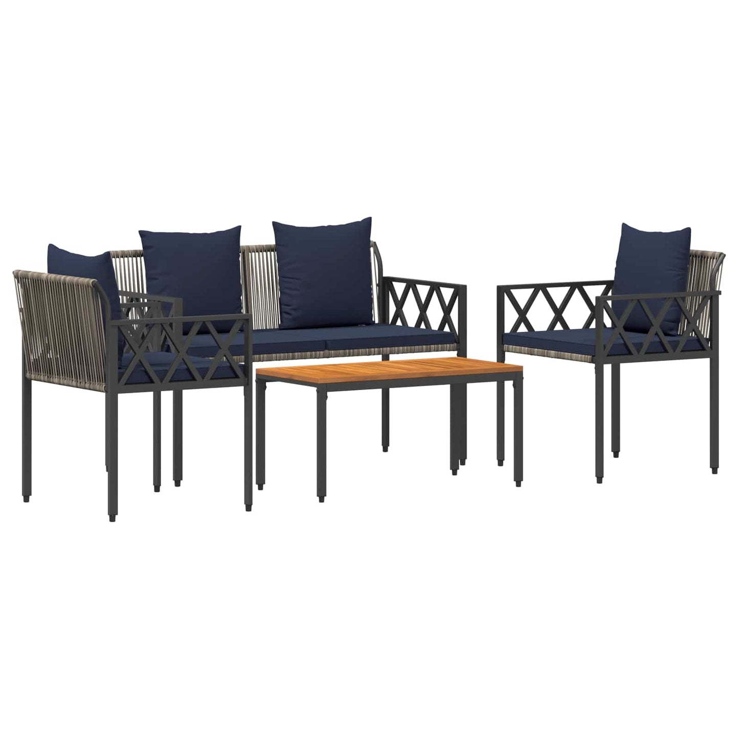 Outdoor Furniture Set 4 pcs Grey and Navy Blue Poly Rattan