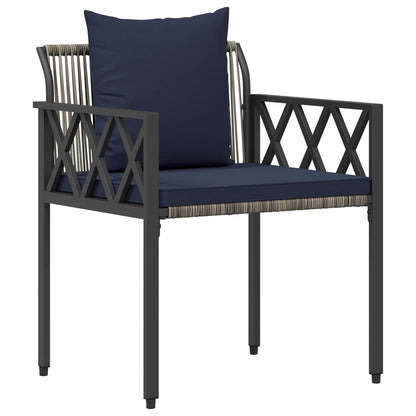 Outdoor Furniture Set 4 pcs Grey and Navy Blue Poly Rattan