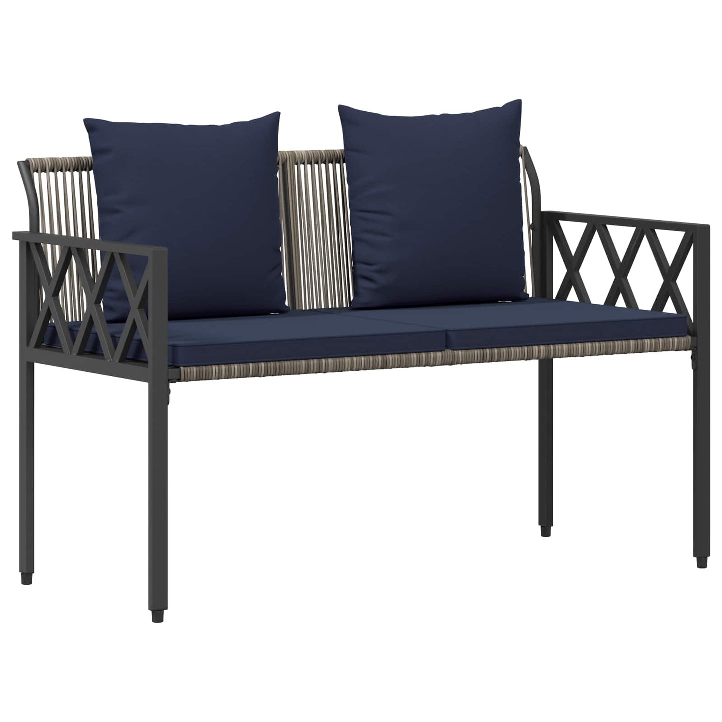 Outdoor Furniture Set 4 pcs Grey and Navy Blue Poly Rattan