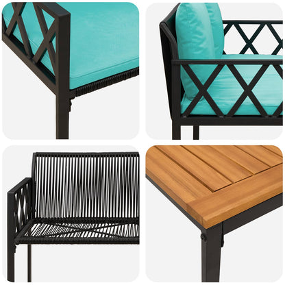 Outdoor Furniture Set 4 pcs Black and Turquoise Poly Rattan