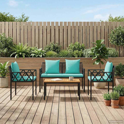 Outdoor Furniture Set 4 pcs Black and Turquoise Poly Rattan