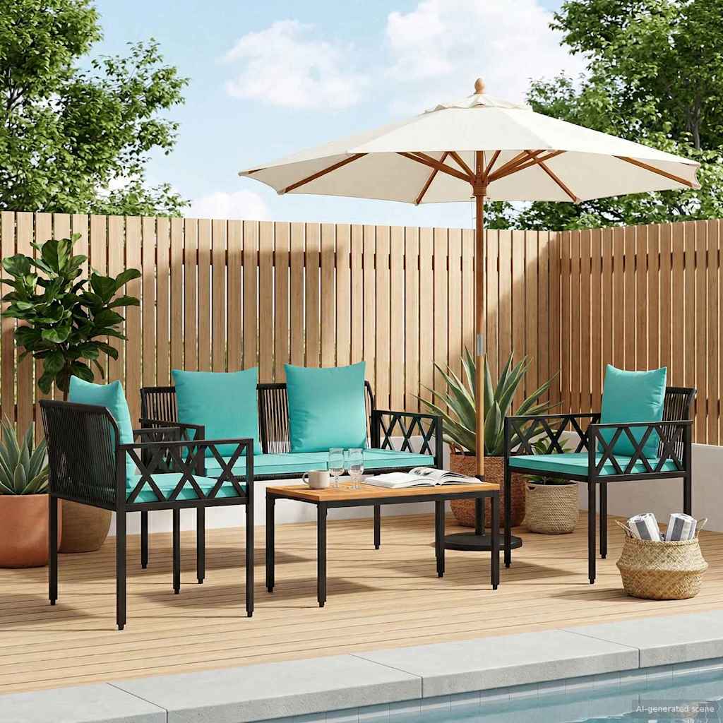 Outdoor Furniture Set 4 pcs Black and Turquoise Poly Rattan