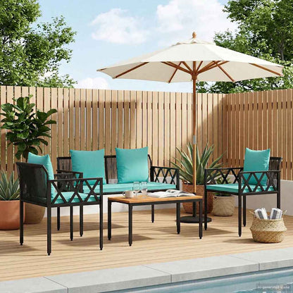 Outdoor Furniture Set 4 pcs Black and Turquoise Poly Rattan