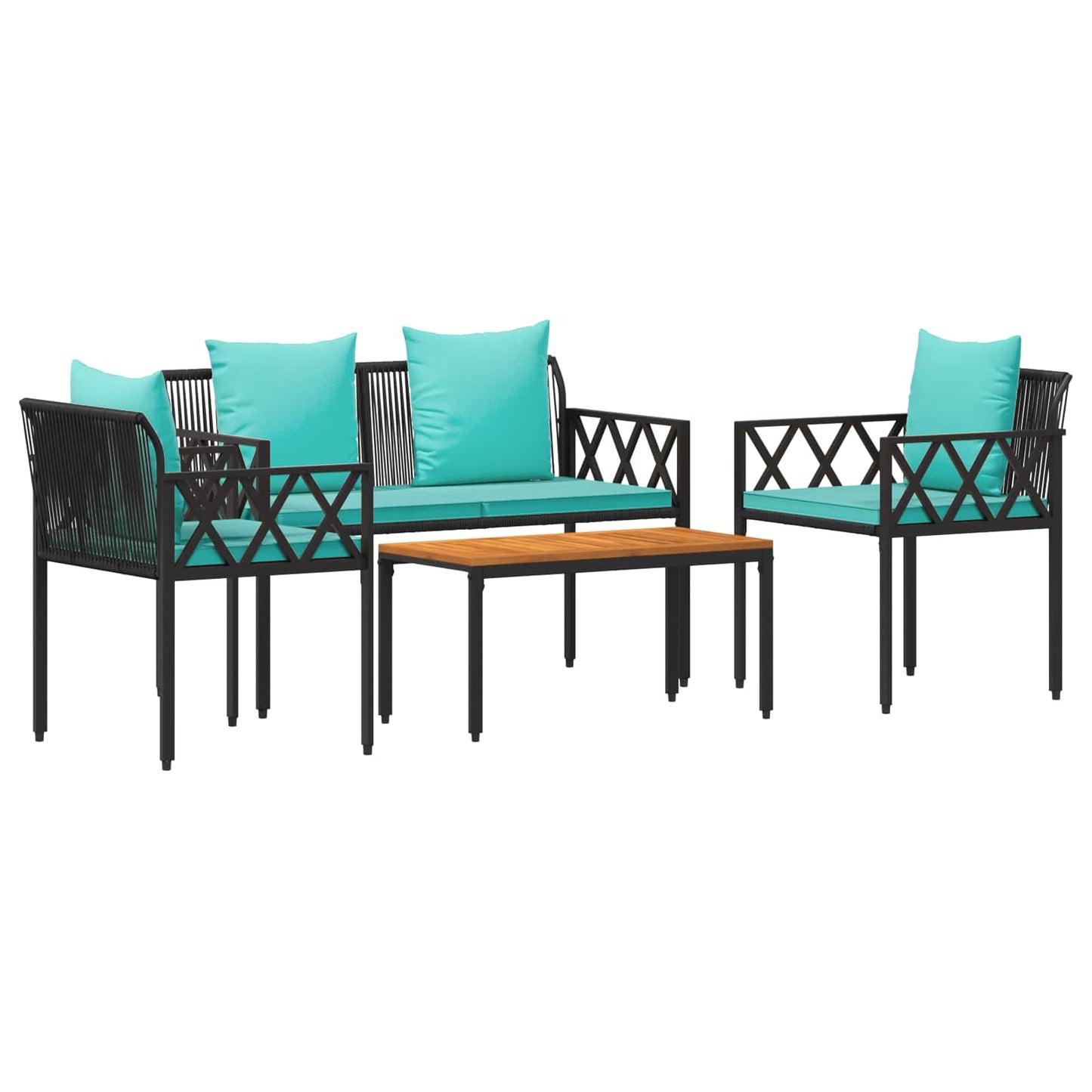 Outdoor Furniture Set 4 pcs Black and Turquoise Poly Rattan