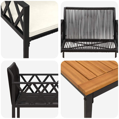 Outdoor Furniture Set 3 pcs Black and Cream White Poly Rattan