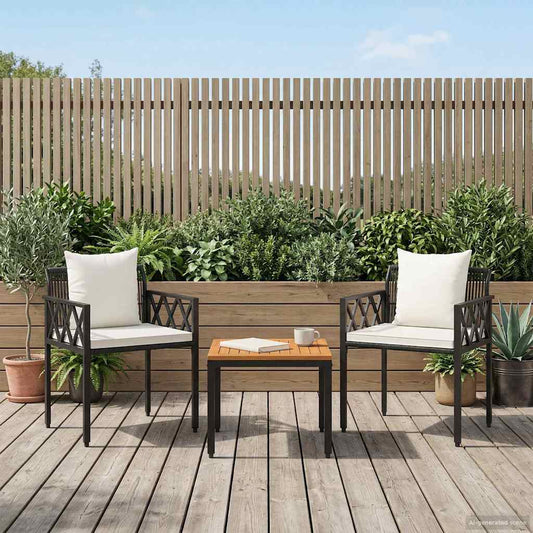 Outdoor Furniture Set 3 pcs Black and Cream White Poly Rattan
