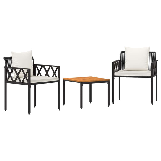 Outdoor Furniture Set 3 pcs Black and Cream White Poly Rattan