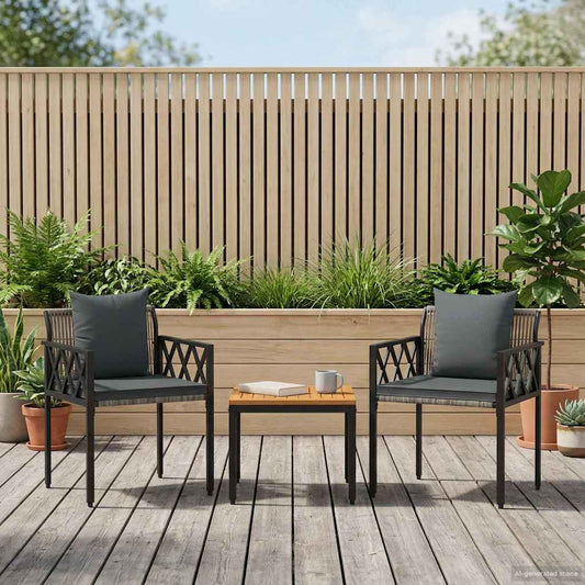 Outdoor Furniture Set 3 pcs Grey and Dark Grey Poly Rattan