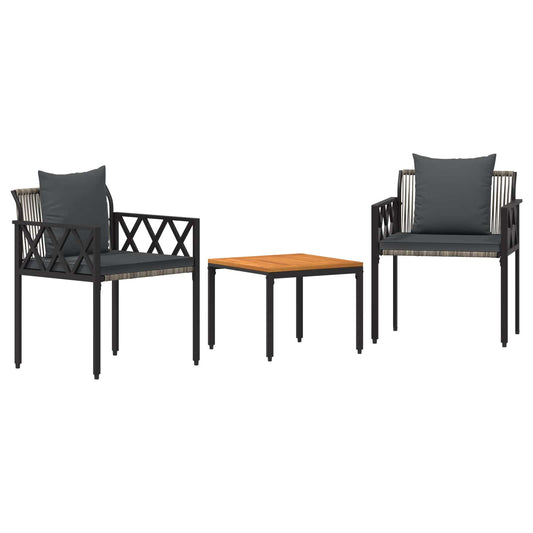 Outdoor Furniture Set 3 pcs Grey and Dark Grey Poly Rattan