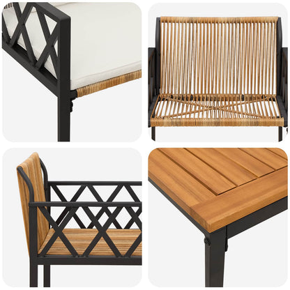 Outdoor Furniture Set 3 pcs Brown and Cream White Poly Rattan