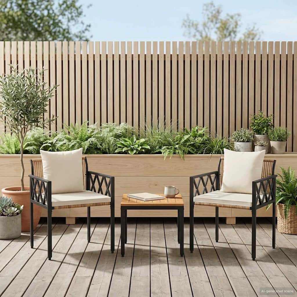 Outdoor Furniture Set 3 pcs Brown and Cream White Poly Rattan