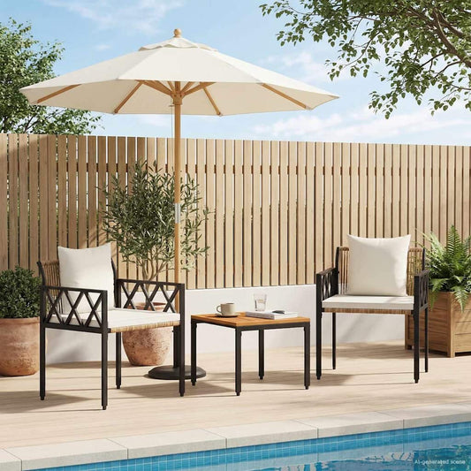 Outdoor Furniture Set 3 pcs Brown and Cream White Poly Rattan